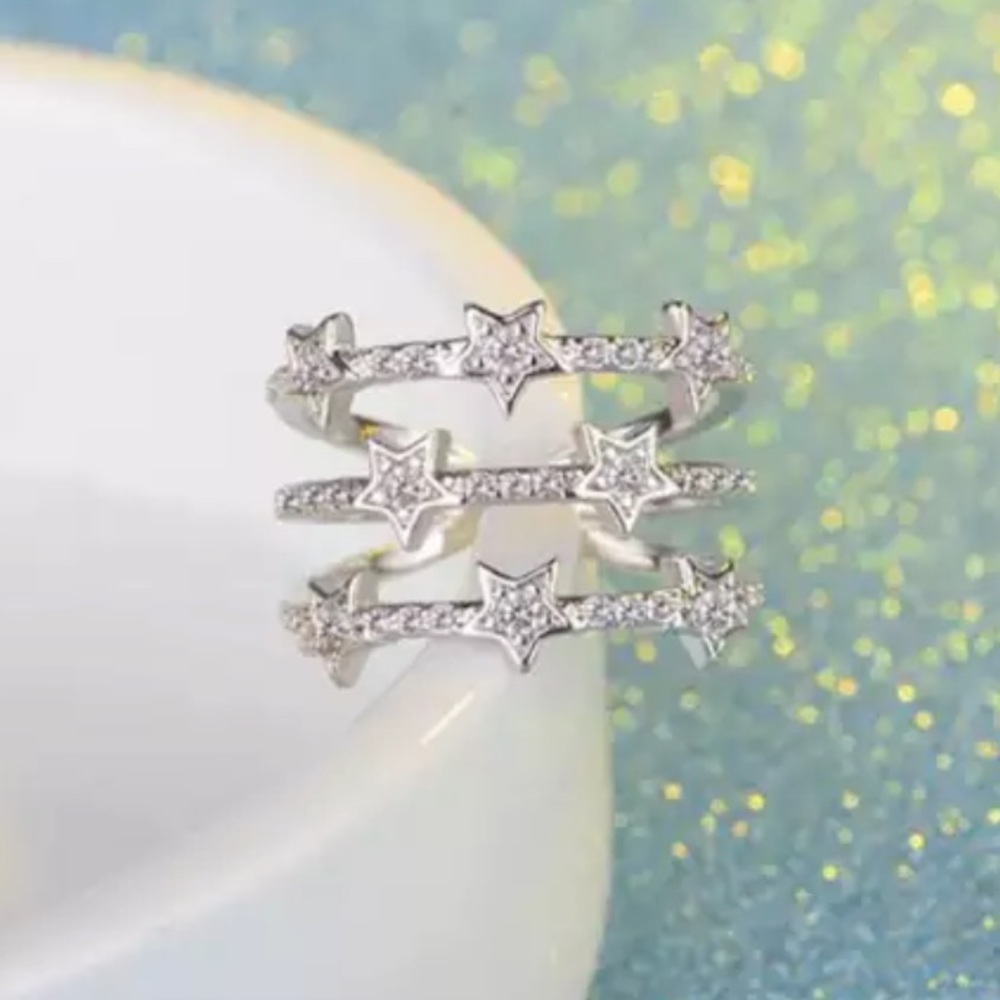 925 SILVER DIAMOND MULTI LAYER ADJUSTABLE RING, CUTE RING, SHINY RING. - Picture 7 of 7